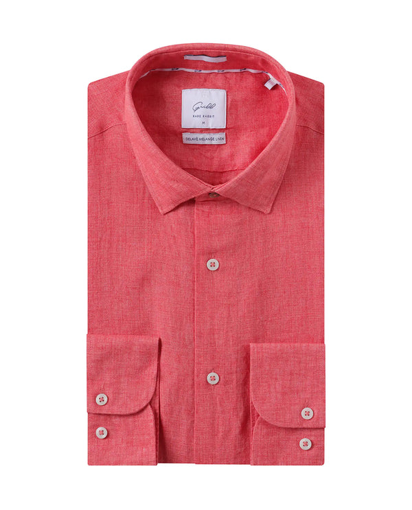 Rare Rabbit Mens Borium-2 Fluorescent Pink Full Sleeve Melange Linen Fabric Solid Shirt