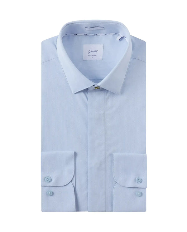 Rare Rabbit Mens Erlane Pastel Blue Cotton Dobby Full Sleeve Regular Fit Stripe Textured Shirt