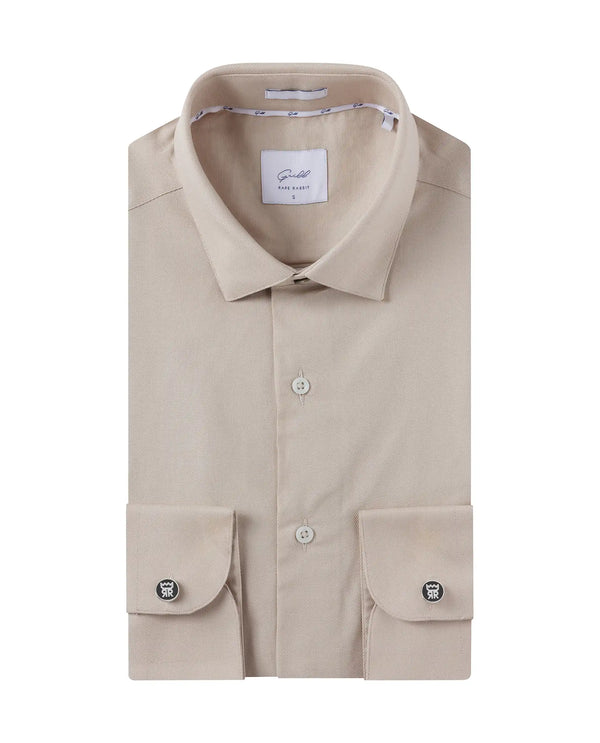 Rare Rabbit Mens Lasko Beige Dobby Texture Full Sleeve Regular Collar Solid Shirt