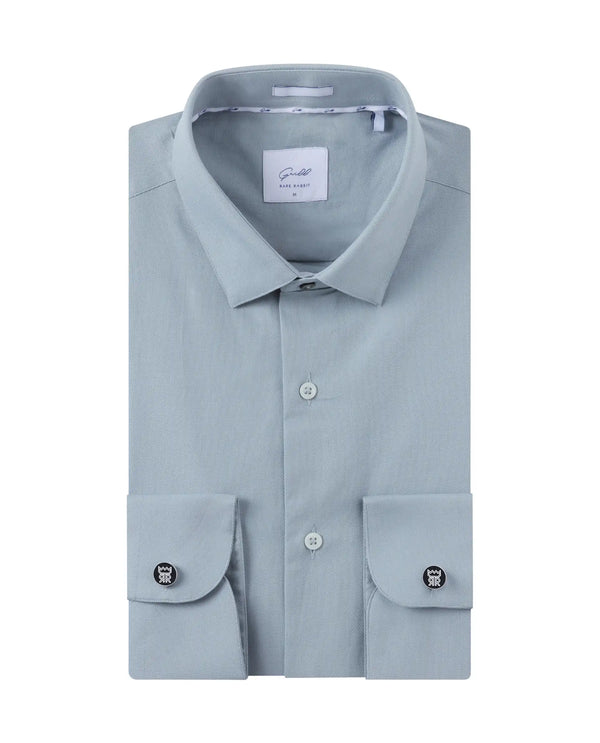 Rare Rabbit Mens Lasko Dusky Blue Dobby Texture Full Sleeve Regular Collar Solid Shirt