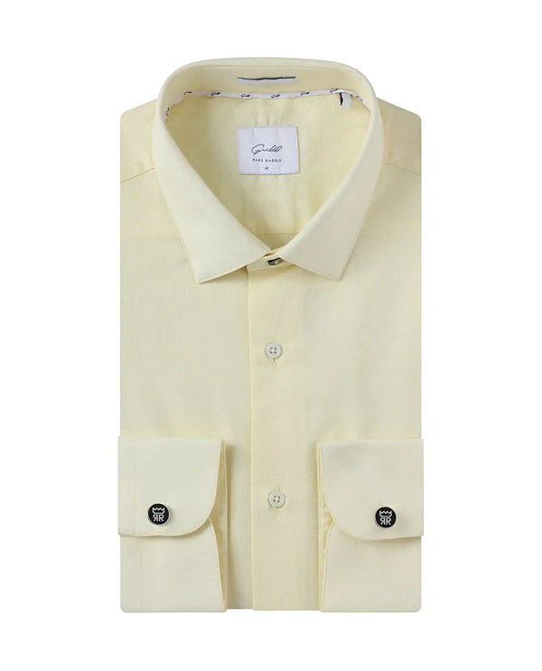 Rare Rabbit Mens Lasko Pastel Yellow Dobby Texture Full Sleeve Regular Collar Solid Shirt