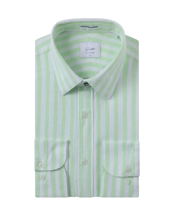 Rare Rabbit Mens Dopple Pastel Green Full Sleeve Spread Collar Cotton Linen Blend Stripe Shirt