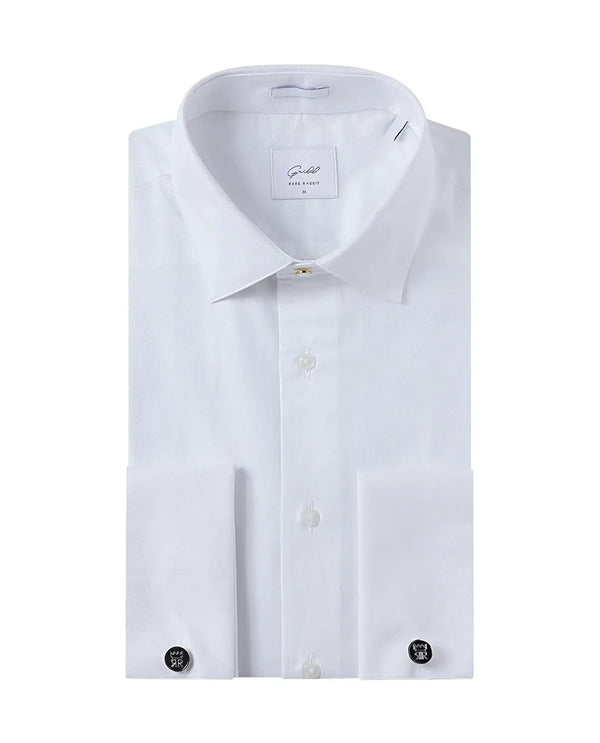 Rare Rabbit Men Nello White Cotton Fabric Full Sleeve Cufflinked Regular Fit Premium Business Solid Shirt