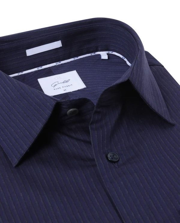 Rare Rabbit Men Carlin Navy Cotton Fabric Full Sleeve Regular Fit Striped Shirt