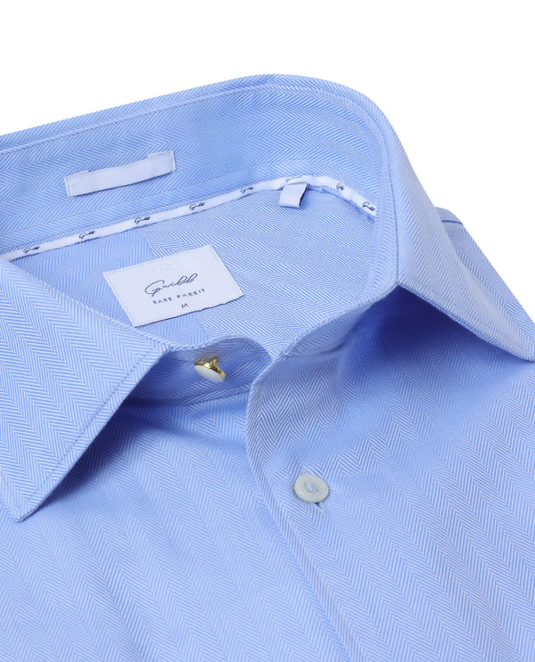 Rare Rabbit Men Fargo Blue Cotton Fabric Full Sleeve Regular Fit Solid Formal Shirt