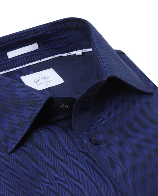 Rare Rabbit Men Fargo Dark Navy Cotton Fabric Full Sleeve Regular Fit Solid Formal Shirt