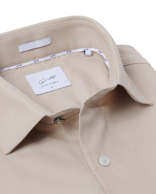 Rare Rabbit Mens Lasko Beige Dobby Texture Full Sleeve Regular Collar Solid Shirt