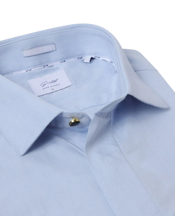 Rare Rabbit Mens Erlane Pastel Blue Cotton Dobby Full Sleeve Regular Fit Stripe Textured Shirt
