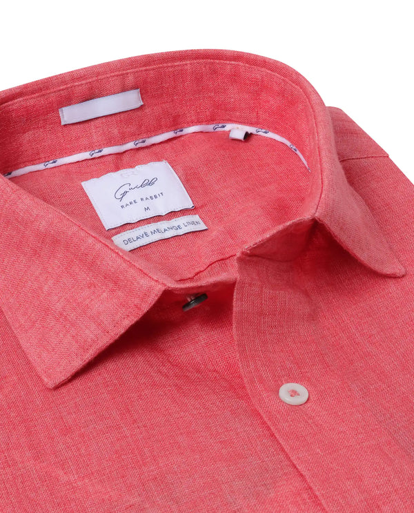 Rare Rabbit Mens Borium-2 Fluorescent Pink Full Sleeve Melange Linen Fabric Solid Shirt