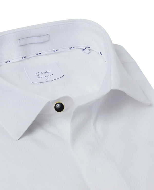 Rare Rabbit Mens Erlane White Cotton Dobby Full Sleeve Regular Fit Stripe Textured Formal Shirt