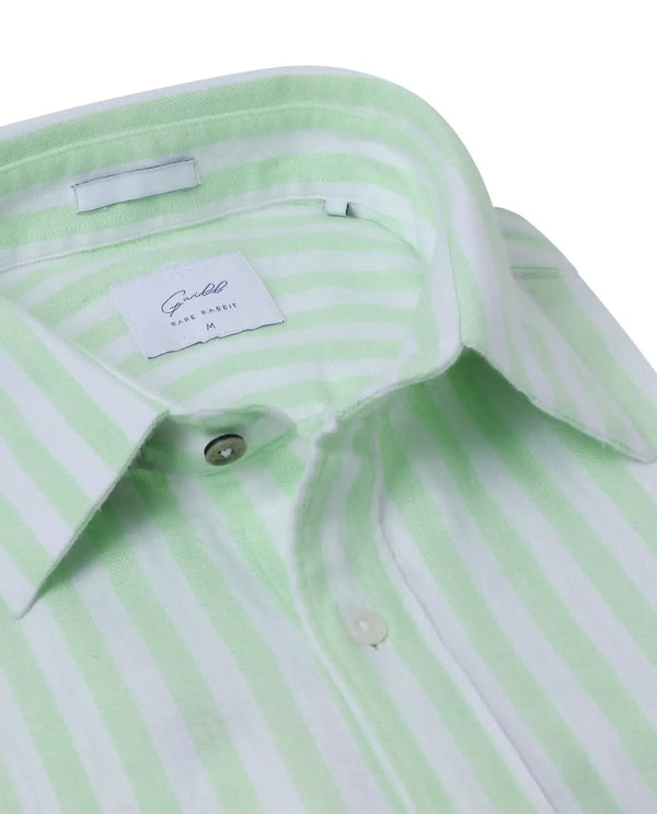 Rare Rabbit Mens Dopple Pastel Green Full Sleeve Spread Collar Cotton Linen Blend Stripe Shirt