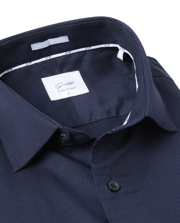 Rare Rabbit Men's Bovec Navy Cotton Fabric Full Sleeves Micro Stripe Shirt