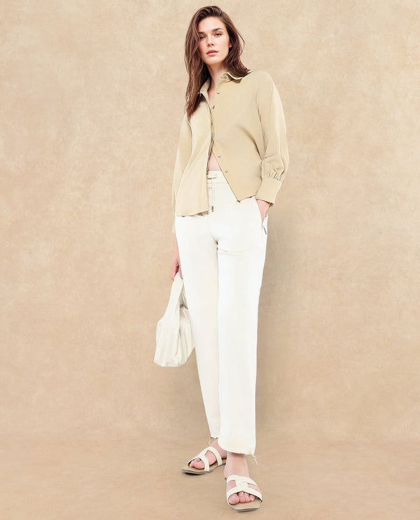 Rareism Women Gumushane Off White Modal Lycra Fabric Straight Fit Ankle Length Plain Track Pant