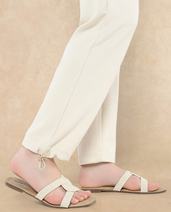 Rareism Women Gumushane Off White Modal Lycra Fabric Straight Fit Ankle Length Plain Track Pant