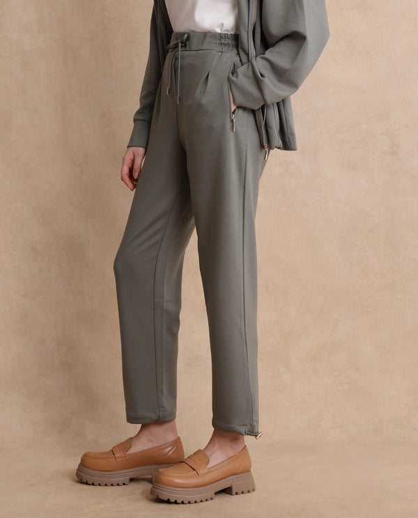 Rareism Women Gumushane Green Modal Lycra Fabric Straight Fit Ankle Length Plain Track Pant