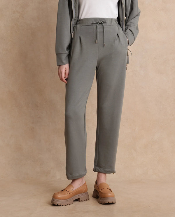 Rareism Women Gumushane Green Modal Lycra Fabric Straight Fit Ankle Length Plain Track Pant