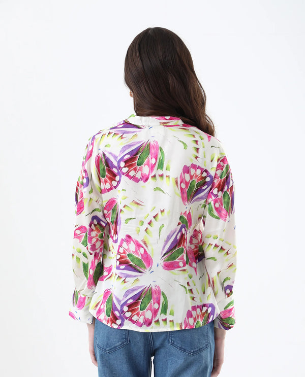 Rareism Women Gunay Multi Polyester Fabric Full Sleeve V-Neck Button Closure Abstract Print Regular Fit Top
