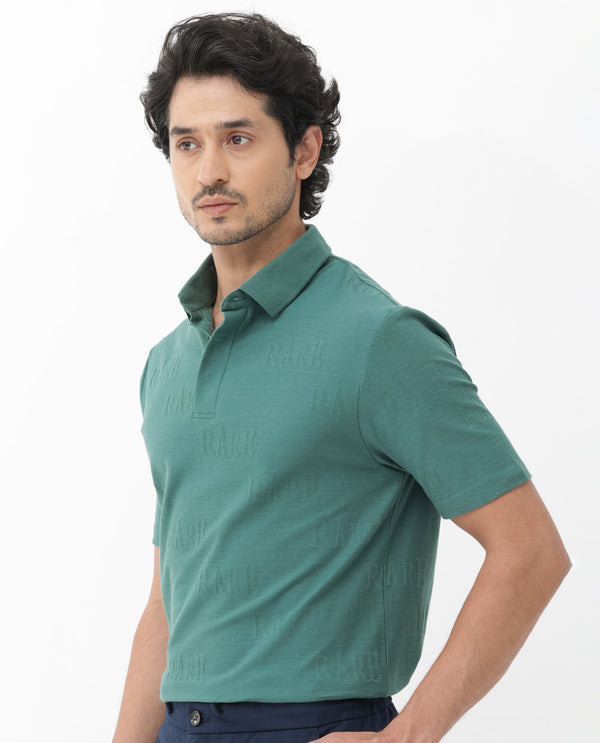 Rare Rabbit Mens Gesset-2 Dusky Green Short Sleeve Jacquard Textured Statement Polo T-Shirt