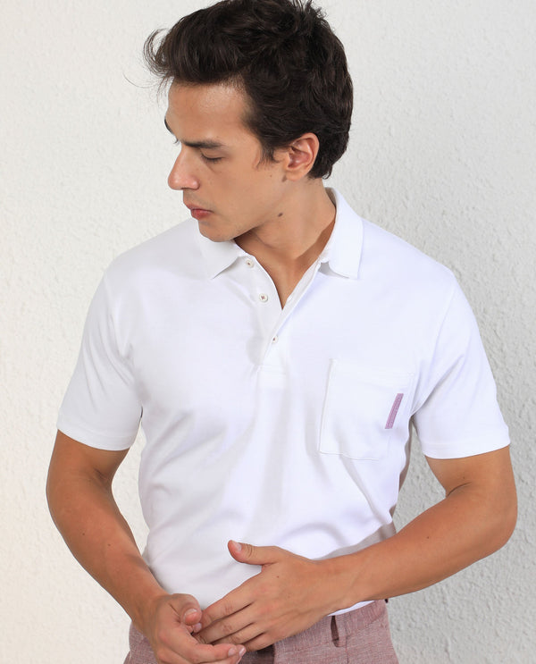 Rare Rabbit Men's Mirim White Cotton Fabric Collared Neck Half Sleeves Polo T-Shirt