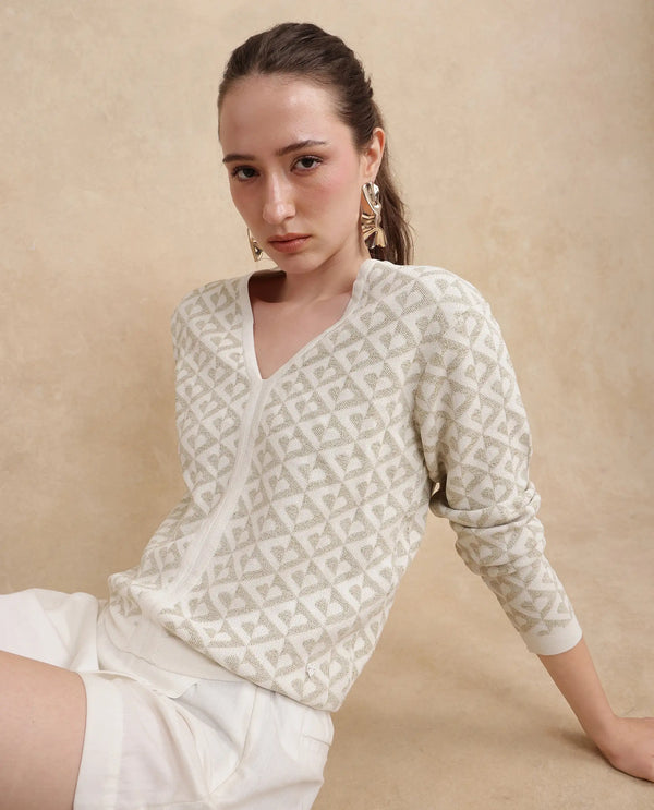 Rareism Women Dortyol Off-White Printed Sweater