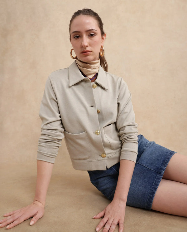 Rareism Women Sakaryan Beige Cotton Viscose Fabric Full Sleeve Collared Neck Button Closure Relaxed Fit Plain Shirt