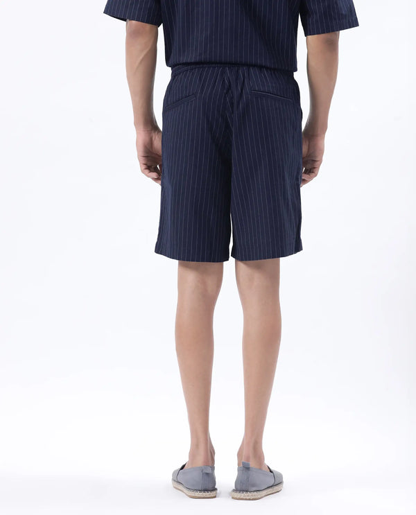 Rare Rabbit Men Habar Navy Cotton Elastane Fabric Oversized Striped Shorts