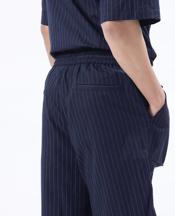 Rare Rabbit Men Habar Navy Cotton Elastane Fabric Oversized Striped Shorts