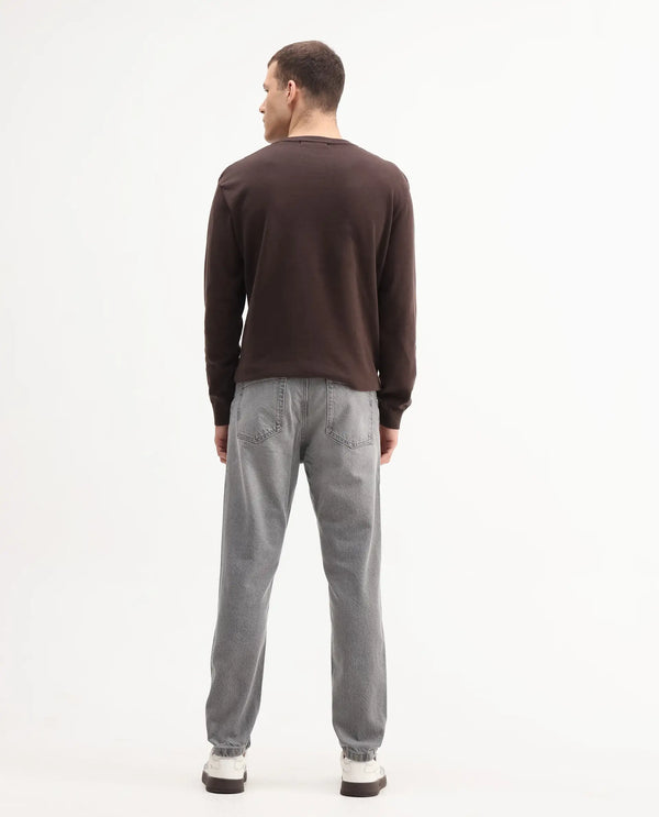 Rare Rabbit Mens Hades Grey Solid Mid Rise Mid Wash Slim Fit Jeans