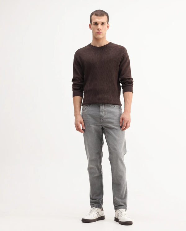 Rare Rabbit Mens Hades Grey Solid Mid Rise Mid Wash Slim Fit Jeans