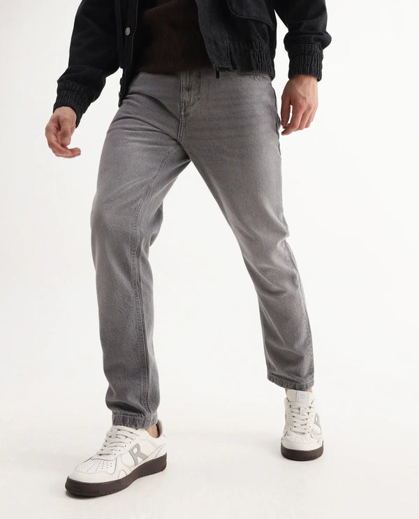Rare Rabbit Mens Hades Grey Solid Mid Rise Mid Wash Slim Fit Jeans