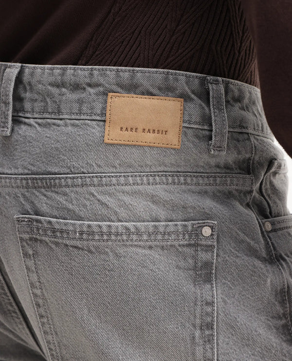 Rare Rabbit Mens Hades Grey Solid Mid Rise Mid Wash Slim Fit Jeans