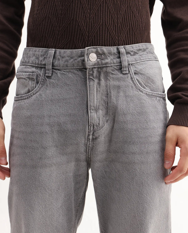 Rare Rabbit Mens Hades Grey Solid Mid Rise Mid Wash Slim Fit Jeans
