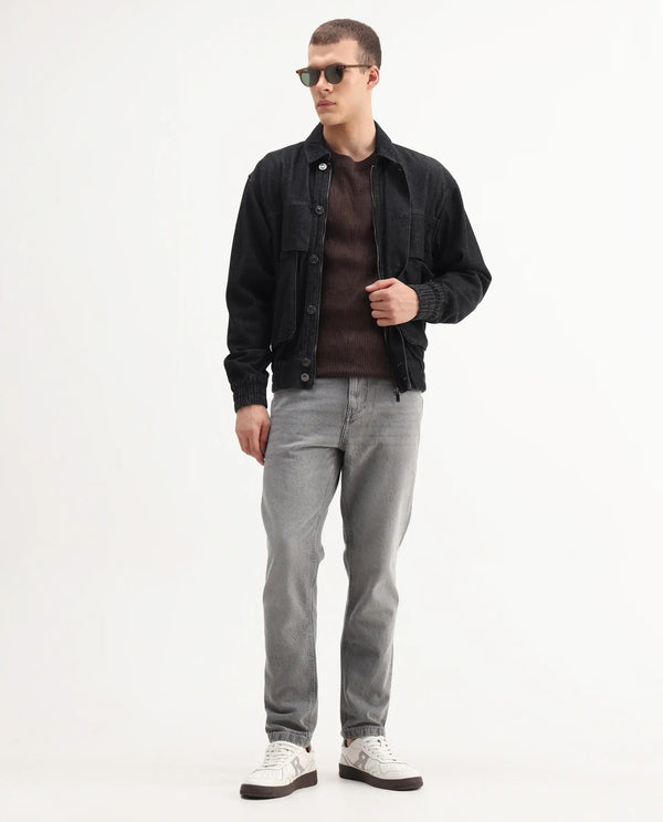 Rare Rabbit Mens Hades Grey Solid Mid Rise Mid Wash Slim Fit Jeans