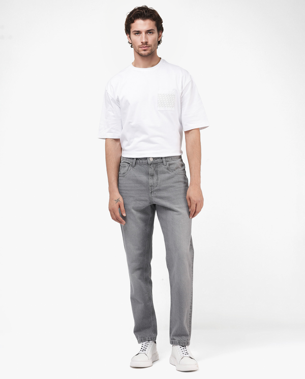 Rare Rabbit Mens Hades Grey Solid Mid Rise Mid Wash Slim Fit Jeans