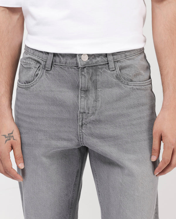 Rare Rabbit Mens Hades Grey Solid Mid Rise Mid Wash Slim Fit Jeans
