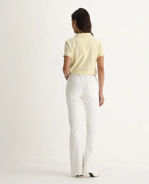 Rareism Women Hadley White Cotton Elastane Fabric Solid Regular Length Jeans