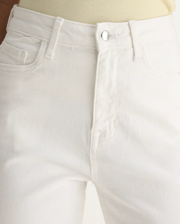 Rareism Women Hadley White Cotton Elastane Fabric Solid Regular Length Jeans