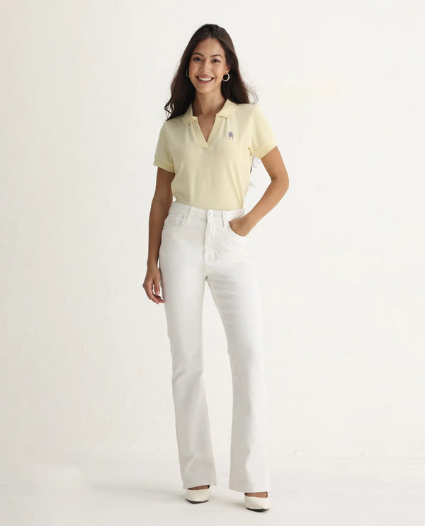 Rareism Women Hadley White Cotton Elastane Fabric Solid Regular Length Jeans
