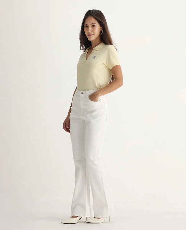 Rareism Women Hadley White Cotton Elastane Fabric Solid Regular Length Jeans