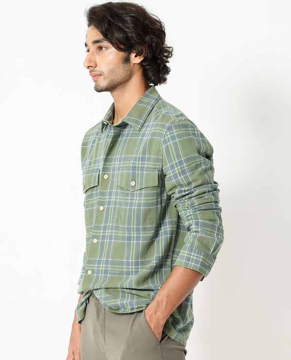 Rare Rabbit Men's Hadsten Green Cotton Fabric Full Sleeves Checks Shirt
