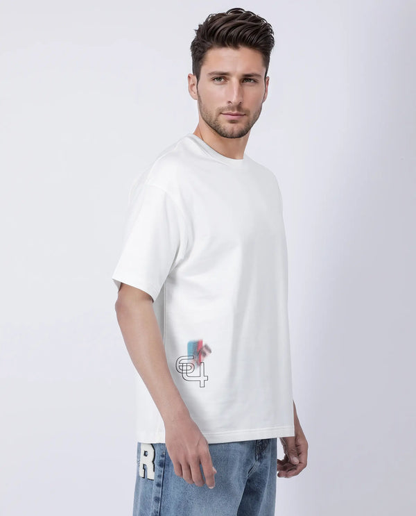 Rare Rabbit Men Halen Off White Cotton Fabric Short Sleeve Crew Neck Slip-On Oversized Fit Graphic Print T-Shirt