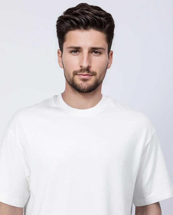 Rare Rabbit Men Halen Off White Cotton Fabric Short Sleeve Crew Neck Slip-On Oversized Fit Graphic Print T-Shirt