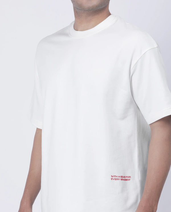 Rare Rabbit Men Halen Off White Cotton Fabric Short Sleeve Crew Neck Slip-On Oversized Fit Graphic Print T-Shirt