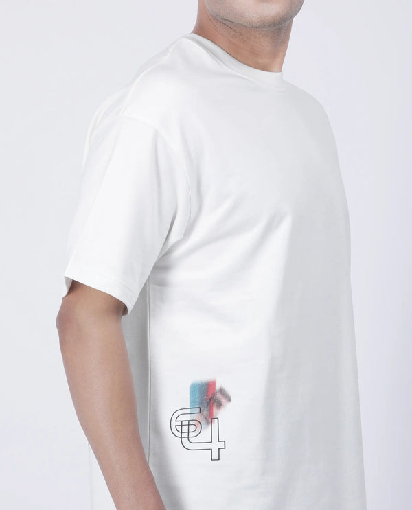 Rare Rabbit Men Halen Off White Cotton Fabric Short Sleeve Crew Neck Slip-On Oversized Fit Graphic Print T-Shirt