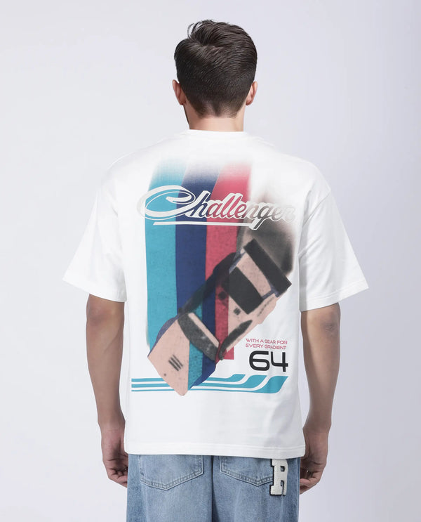 Rare Rabbit Men Halen Off White Cotton Fabric Short Sleeve Crew Neck Slip-On Oversized Fit Graphic Print T-Shirt