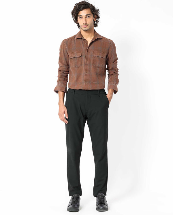 Rare Rabbit Men's Hammel Rust Cotton Fabric Full Sleeves Checks Shirt