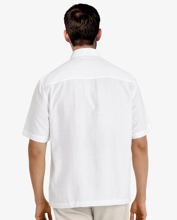 Rare Rabbit Men Blois White Viscose Nylon Fabric Short Sleeve Slim Fit Plain Shirt