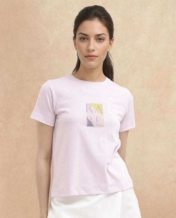 Rareism Women Hanna Pastel Pink Cotton Poly Fabric Short Sleeve Crew Neck Solid T-Shirt