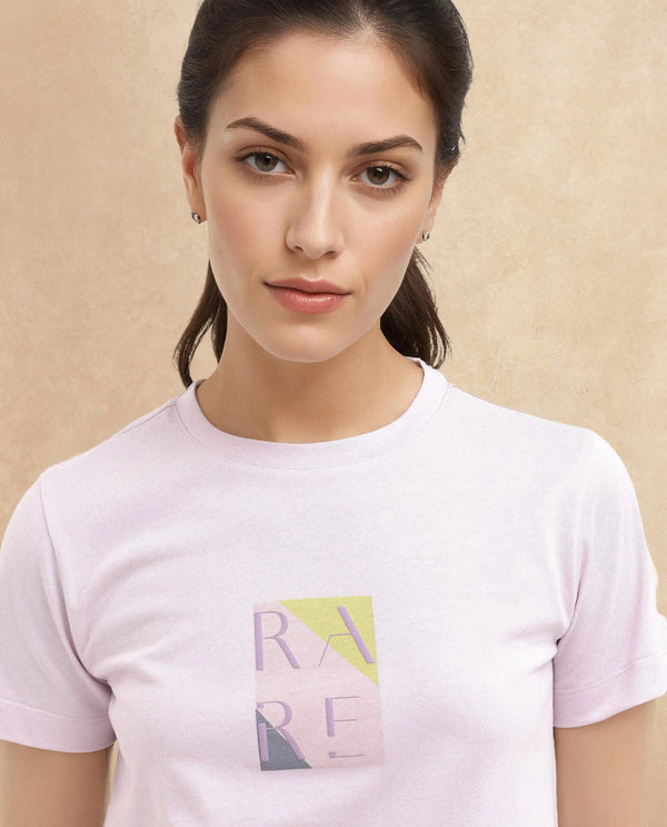 Rareism Women Hanna Pastel Pink Cotton Poly Fabric Short Sleeve Crew Neck Solid T-Shirt