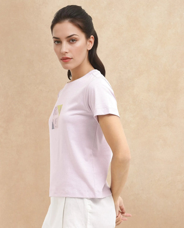 Rareism Women Hanna Pastel Pink Cotton Poly Fabric Short Sleeve Crew Neck Solid T-Shirt